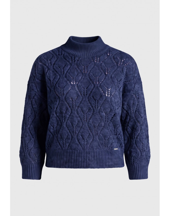 Funky Buddha Γυναικείο Relaxed Fit πουλόβερ με διάτρητη πλέξη Midnight Blue FBL014-124-09 Funky Buddha Γυναικείο Relaxed Fit πουλόβερ με διάτρητη πλέξη Midnight Blue FBL014-124-09