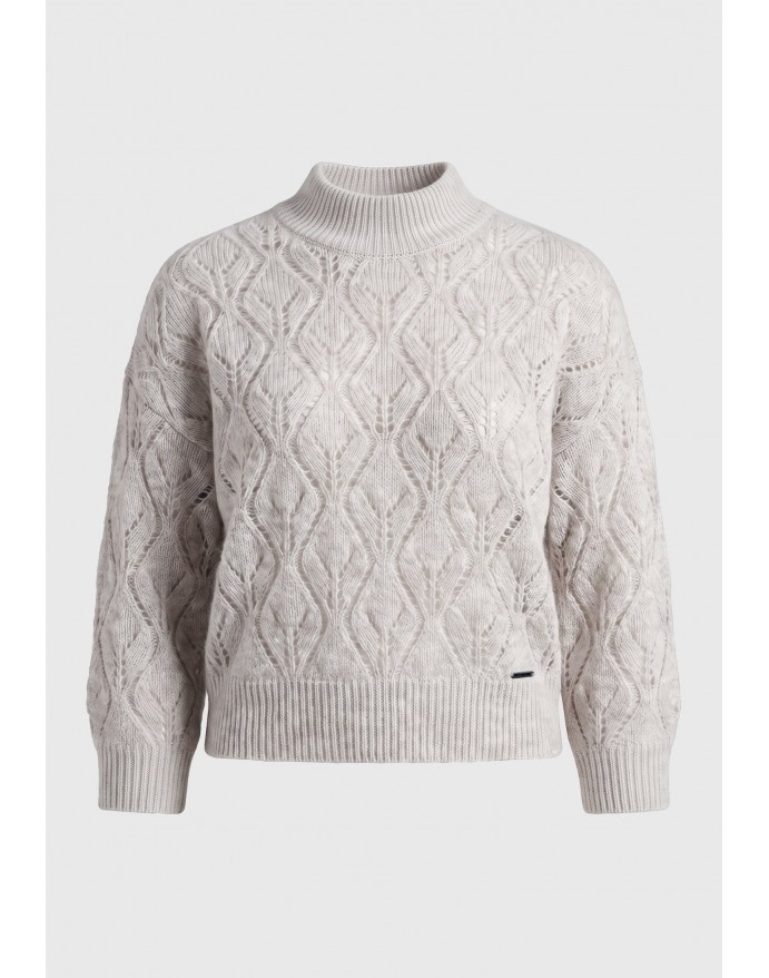 Funky Buddha Γυναικείο Relaxed Fit πουλόβερ με διάτρητη πλέξη Milky Grey FBL014-124-09 Funky Buddha Γυναικείο Relaxed Fit πουλόβερ με διάτρητη πλέξη Milky Grey FBL014-124-09