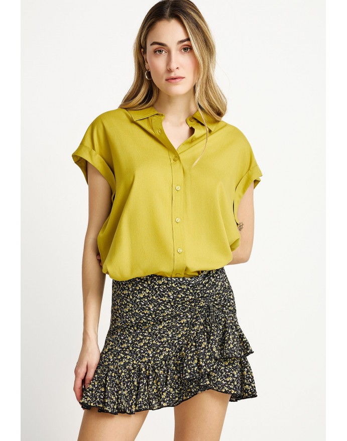 Funky Buddha Γυναικείο Κοντομάνικο Πουκάμισο Lemongrass FBL013-100-05