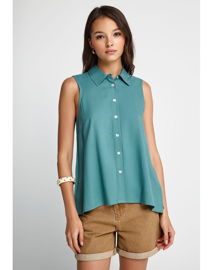 Funky Buddha Γυναικείο Αμάνικο Πουκάμισο Green Lake FBL013-101-05 Funky Buddha Γυναικείο Αμάνικο Πουκάμισο Green Lake FBL013-101-05