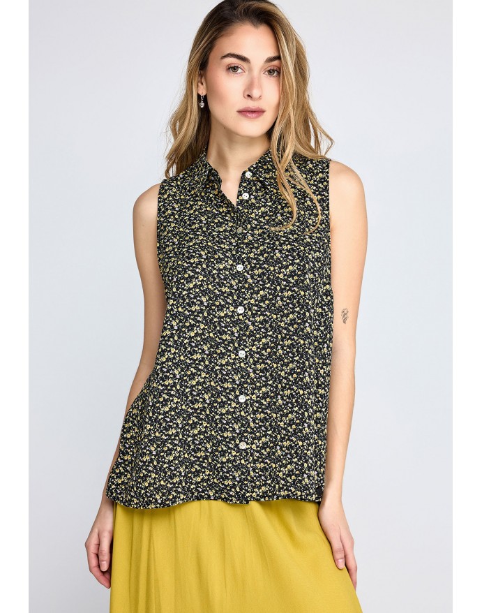 Funky Buddha Γυναικείο Floral Αμάνικο Πουκάμισο Black FBL013-104-05