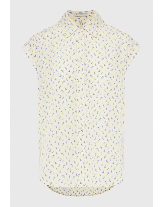 Funky Buddha Γυναικείο Floral Κοντομάνικο Πουκάμισο Off White FBL013-105-05