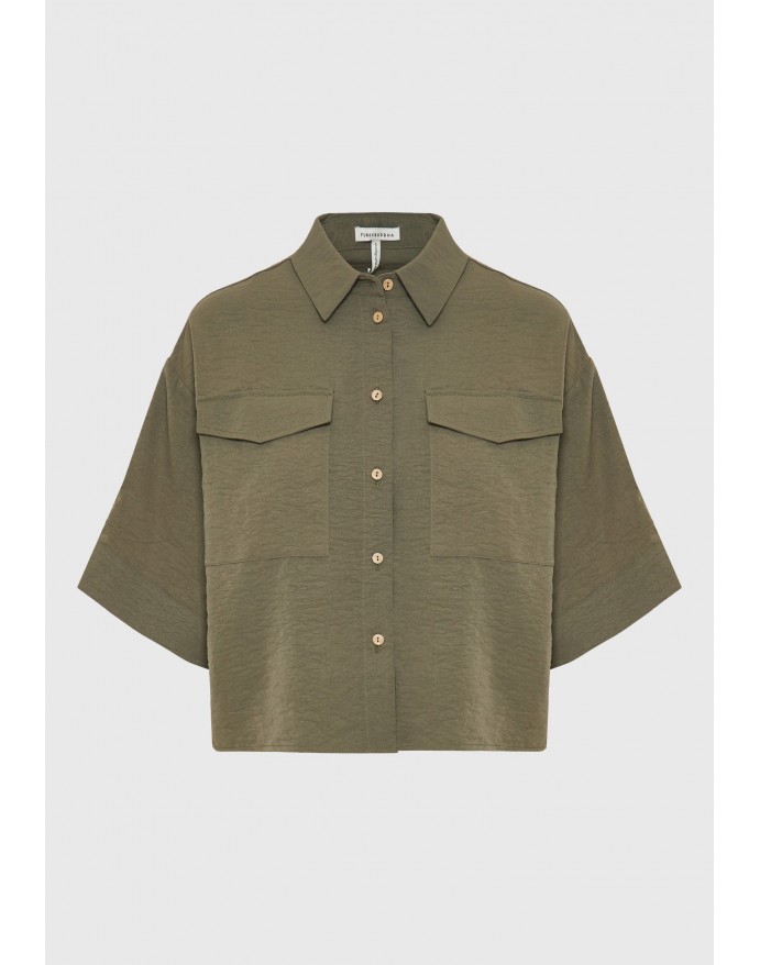Funky Buddha Γυναικείο Κοντομάνικο Casual Πουκάμισο Khaki FBL013-112-05