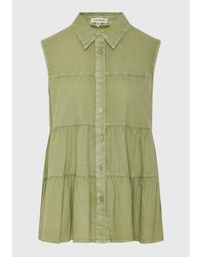 Funky Buddha Γυναικείο Αμάνικο Πουκάμισο με βολάν Pickle FBL013-122-05