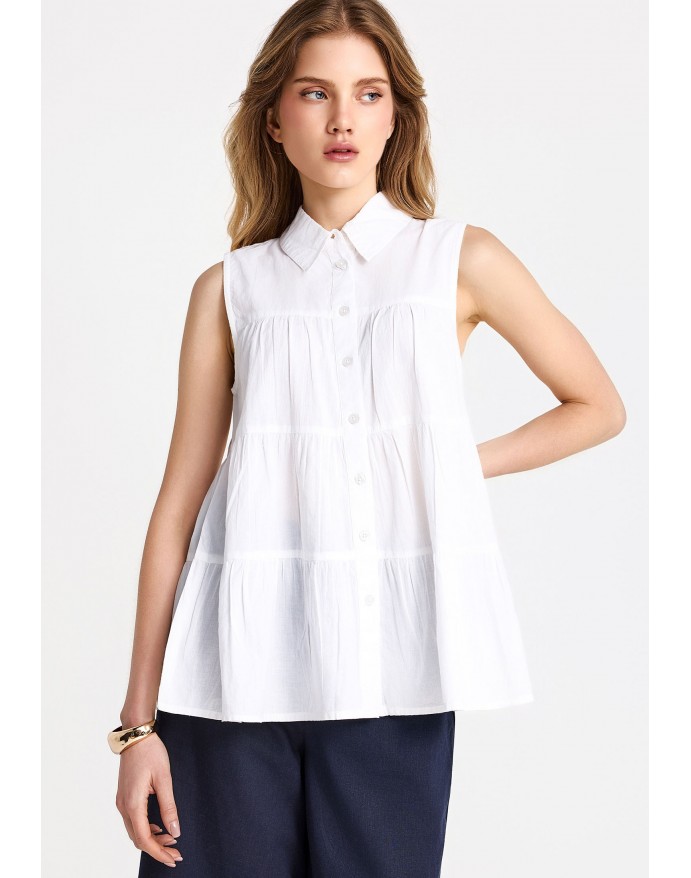 Funky Buddha Γυναικείο Αμάνικο Πουκάμισο με βολάν White FBL013-122-05