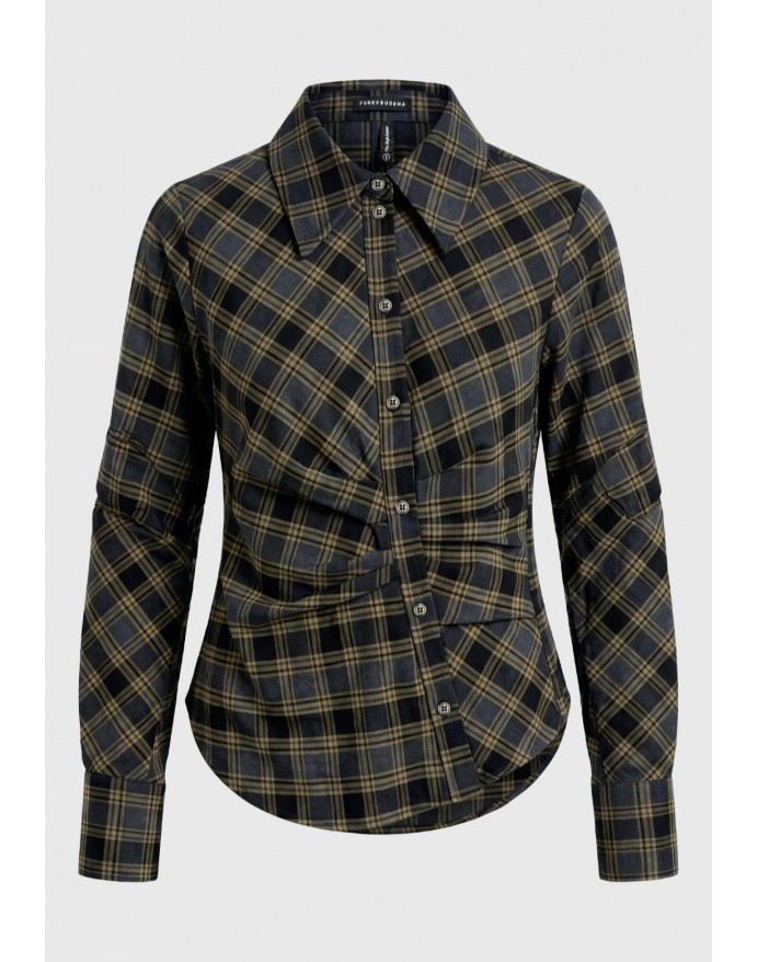 Funky Buddha Γυναικείο καρό πουκάμισο με σούρες Dk Grey FBL014-114-05 Funky Buddha Γυναικείο καρό πουκάμισο με σούρες Dk Grey FBL014-114-05