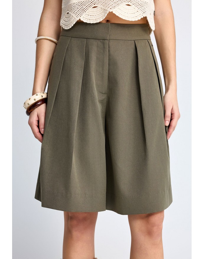 Funky Buddha Γυναικεία Βερμούδα με πιέτες Khaki FBL013-111-03 Funky Buddha Γυναικεία Βερμούδα με πιέτες Khaki FBL013-111-03