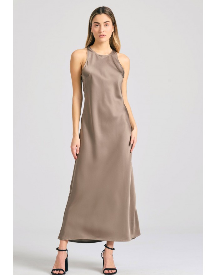 Funky Buddha Midi Φόρεμα σε γραμμή Άλφα Dark Beige FBL011-133-13