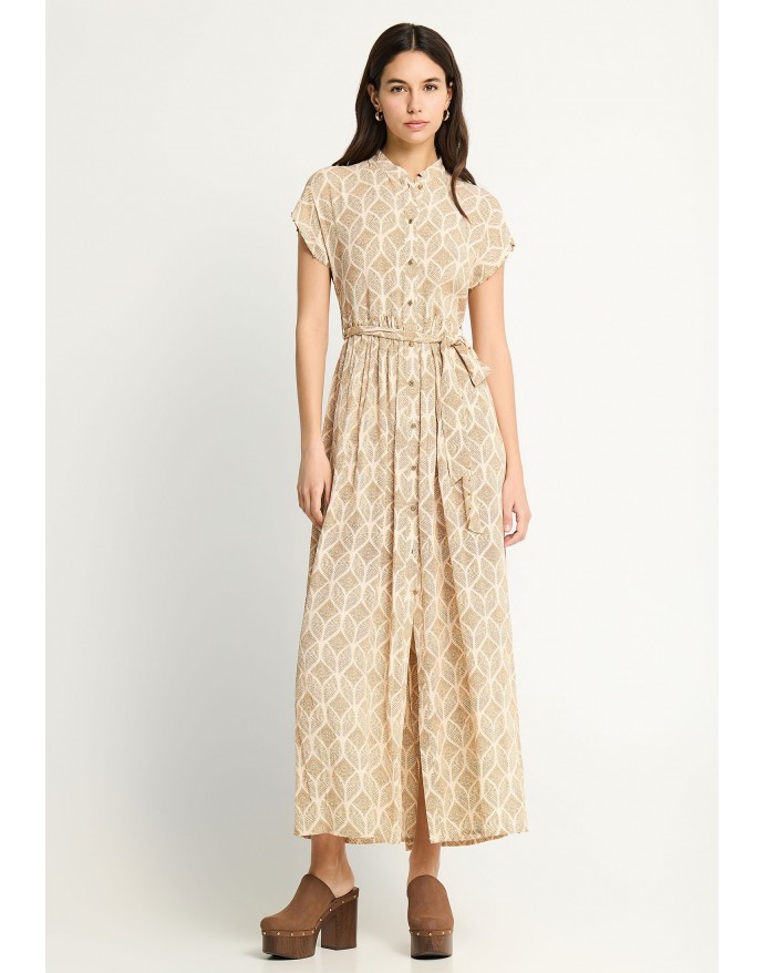 Funky Buddha Maxi Φόρεμα με άνοιγμα στο πλάι Cloud Cream FBL013-103-13