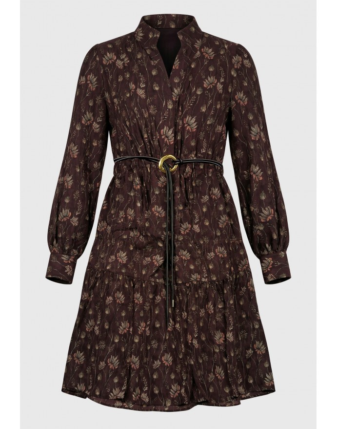 Funky Buddha Floral midi shirt dress με ζώνη Shadow Mauve FBL014-133-13 Funky Buddha Floral midi shirt dress με ζώνη Shadow Mauve FBL014-133-13