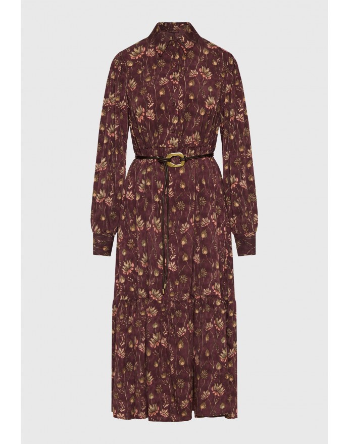 Funky Buddha Floral midi shirt dress με ζώνη Shadow Mauve FBL014-133-13